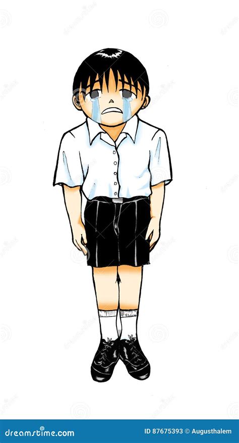 Sad Boy Standing And Crying With Tear Stock Illustration Illustration