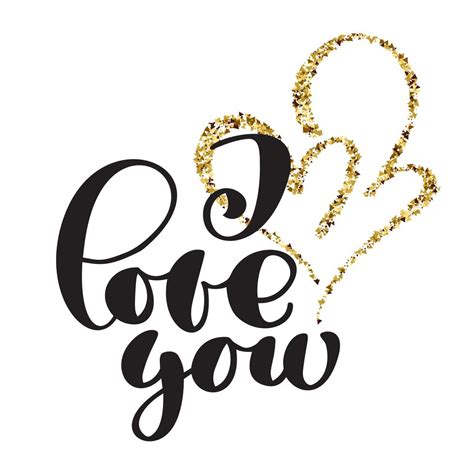 I Love You Text Postcard And Gold Two Heart Phrase For Valentines Day