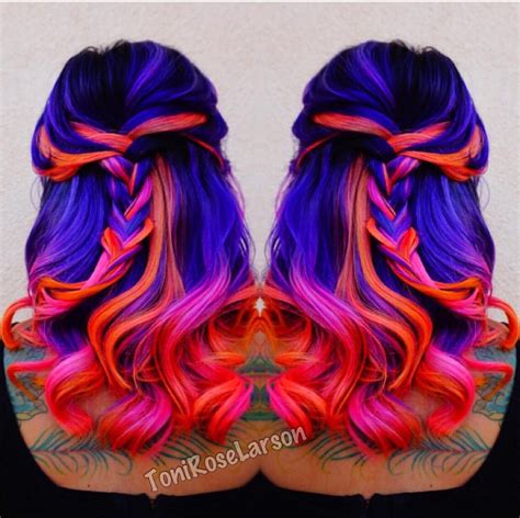 Black Blue Purple Pink Orange Hair Hair Styles Pink And Orange Hair