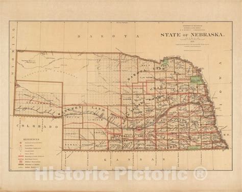 Historic Map State Of Nebraska 1876 Vintage Wall Art Nebraska