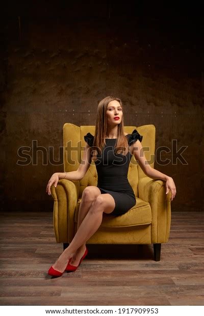 Portrait Stunning Fashionable Model Sitting Chair Stock Photo Edit Now