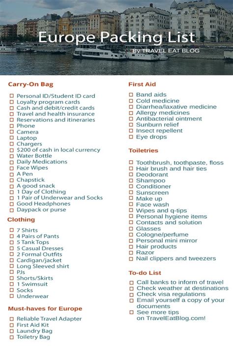 Ultimate Europe Packing List Printable And Editable Travel Eat Blog