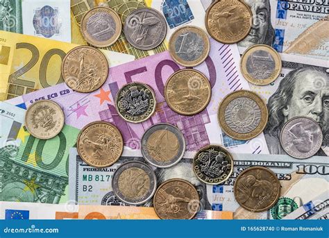 Coins Are On Euro And Dollar Denominations Stock Photo Image Of Coins