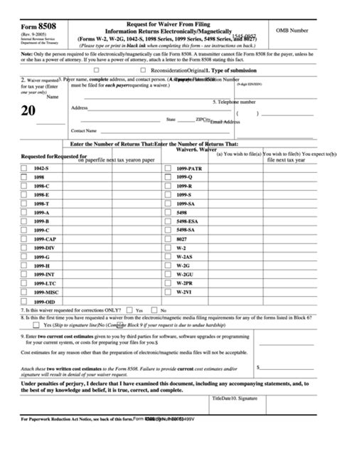 Fillable Form 8508 Request For Waiver From Filing Information Returns