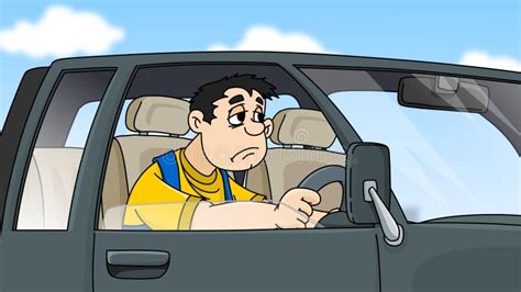 Tired Man Driving Car Stock Illustration Illustration Of Sleepy