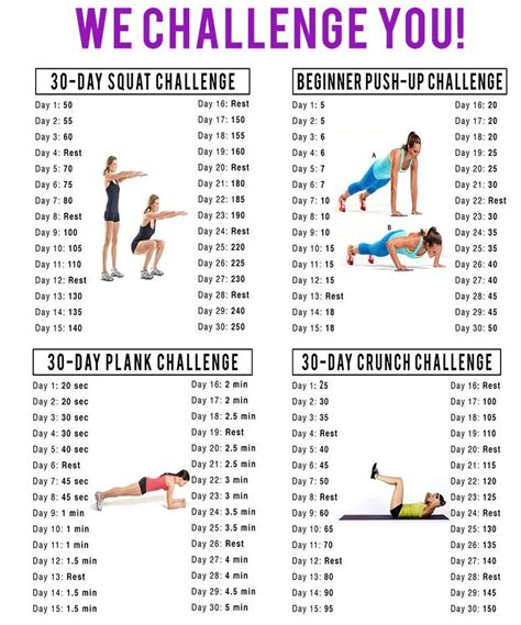 30 Day Squat Push Up Plank And Crunch Challenges —