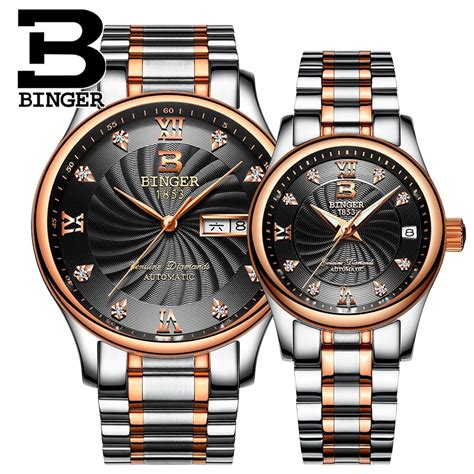 Switzerland Binger 18k Gold Mechanical Couple Watches Luxury Clock Full