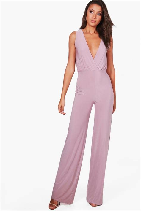 tall wrap front wide leg slinky jumpsuit boohoo uk clothing for tall women recruitment