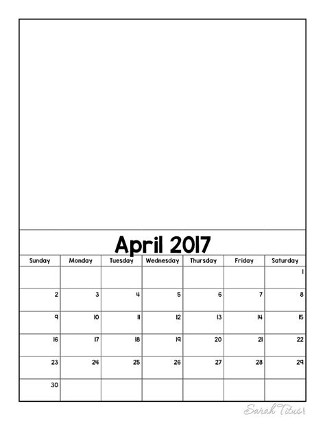 Free Blank Online Calendar April 2017 Sarah Titus