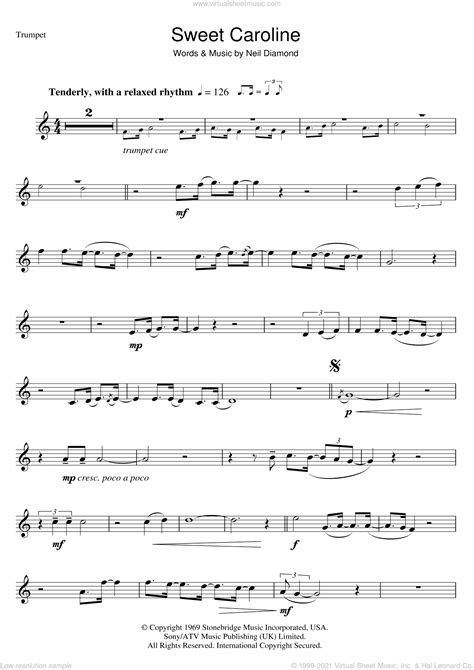 Sweet Caroline Sheet Music For Trumpet Solo Pdf Interactive