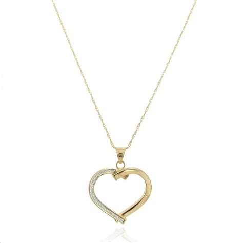 9ct Gold Open Heart Pendant With Pave Cubic Zirconia Detail On Heart