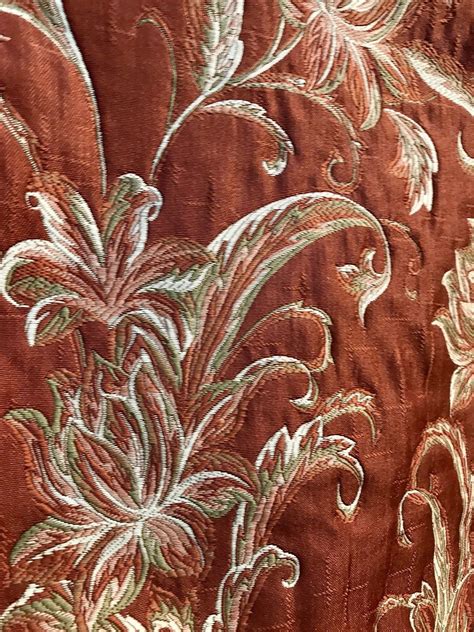 Swatch 4 X 7 Quilted Brocade Floral Upholstery Fabric Rust Brick