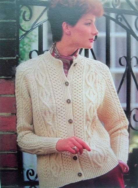ladies cable cardigan knitting pattern aran 34 40in traditional warm jacket … knitting