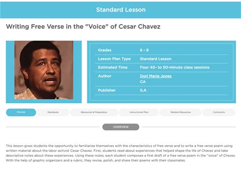 Writing Free Verse In The Voice Of Cesar Chavez Lesson Plan For 6th