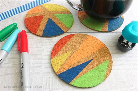 Handmade Painted Round Cork Coaster With Colorful Craft Paint Strokes