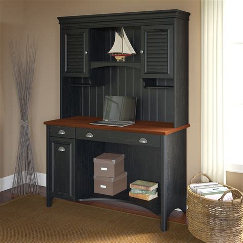 This is a beautiful farmhouse desk with drawers. Desk with Hutch and Drawers in Antique Black