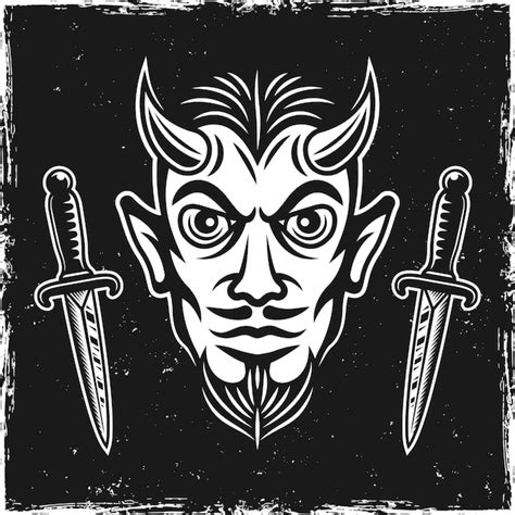 Premium Vector Devil Head And Two Ritual Knives On Dark Background