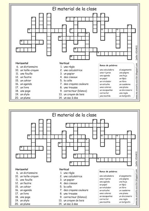 Two Crosswords With The Words In Spanish And English On Each Side One