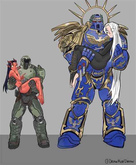 warhammer 40k on twitter taboo waifus doomguy and dahlia meet guilliman and yvraine art by
