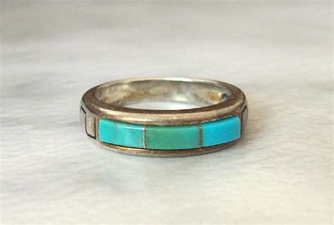 Navajo Ring Turquoise Sterling Silver Signed Size 5 Band By