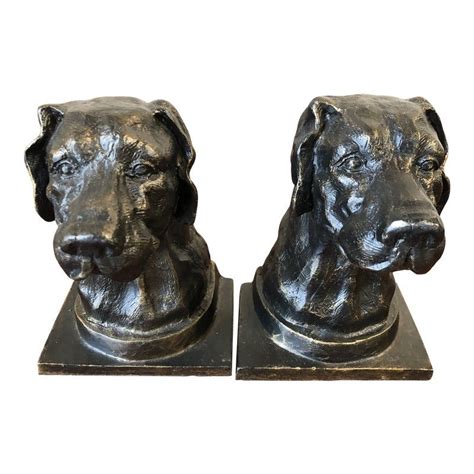 Vintage Dogs Head Metal Bronze Bookends A Pair Vintage Dog Bookends