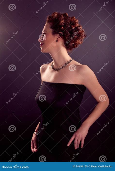Elegant Bosomy Mature Woman In Black Tight Dress Stock Image Image Of Bosomy Black 28154155