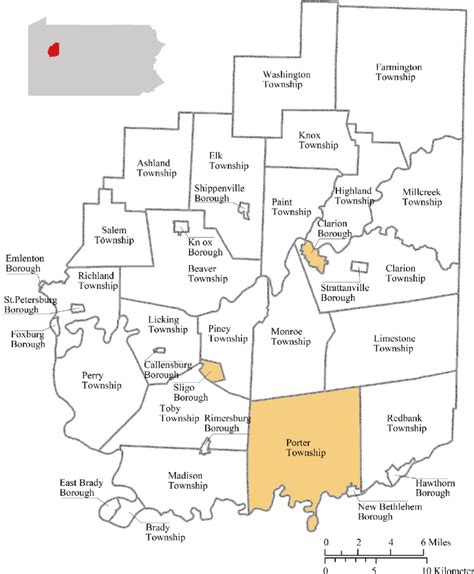 Clarion County And The Selected Pilot Municipalities Inset Map At The