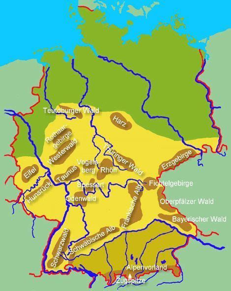 Übersichtskarte Der Deutschen Gebirge Karte Deutschland Geografie Landkarte Deutschland