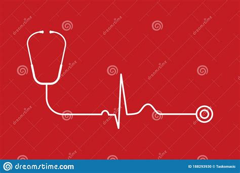 Stethoscope With Pulse Line On Red Background Heart Beat Auscultation