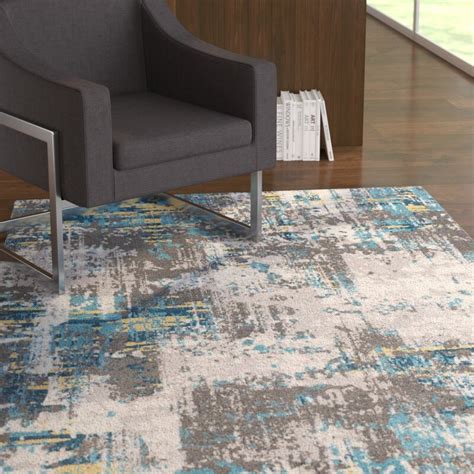 Ebern Designs Azurine Distressed Abstract Tealgrey Area Rug And Reviews