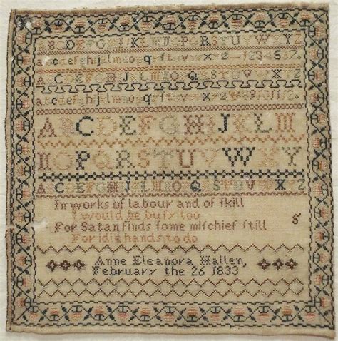 Early 19th Century Linen Silk Work Sampler By Anne Eleanora Hallen 1833
