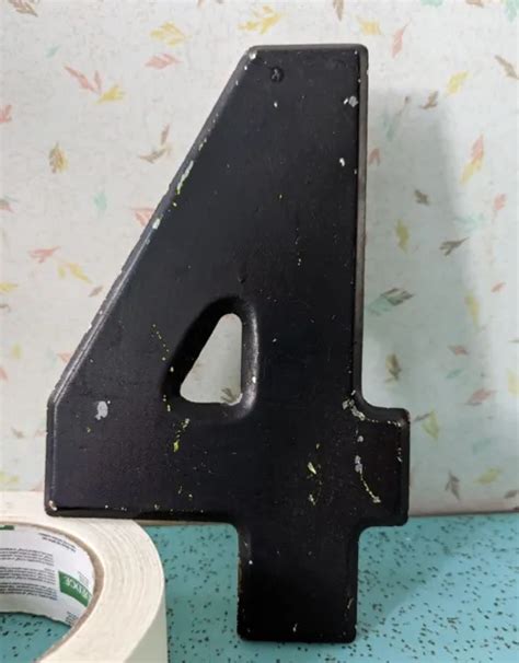 Vintage Metal 75and Tall Marquee Letter Number 4 Flaking Black Paint 18