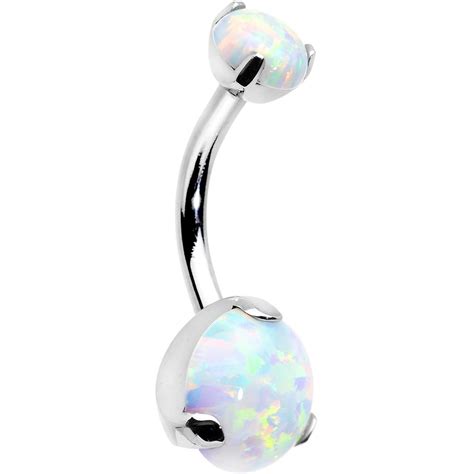 Double White Synthetic Opal Internally Threaded Belly Ring 38 Belly