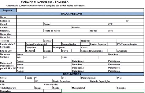 Total Imagem Modelo De Ficha De Funcionario Br Thptnganamst Edu Vn