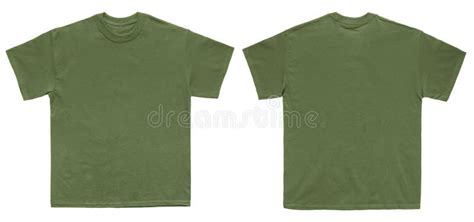 Blank T Shirt Color Military Green Template Front And Back View Stock