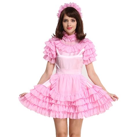 Gocebaby Lockable Sissy Maid Satin Pink Puffy Dress Cosplay Costume