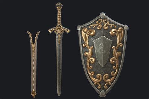 Fantasy Sword And Shield Pbr 3d 武器 Unity Asset Store