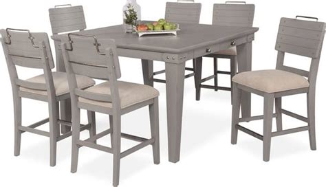 New Haven Counter Height Dining Table And 6 Shiplap Stools Gray