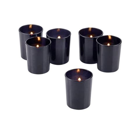 Light In The Dark Black Frosted Glass Round Votive Candle Holders With White Votive Candles Set