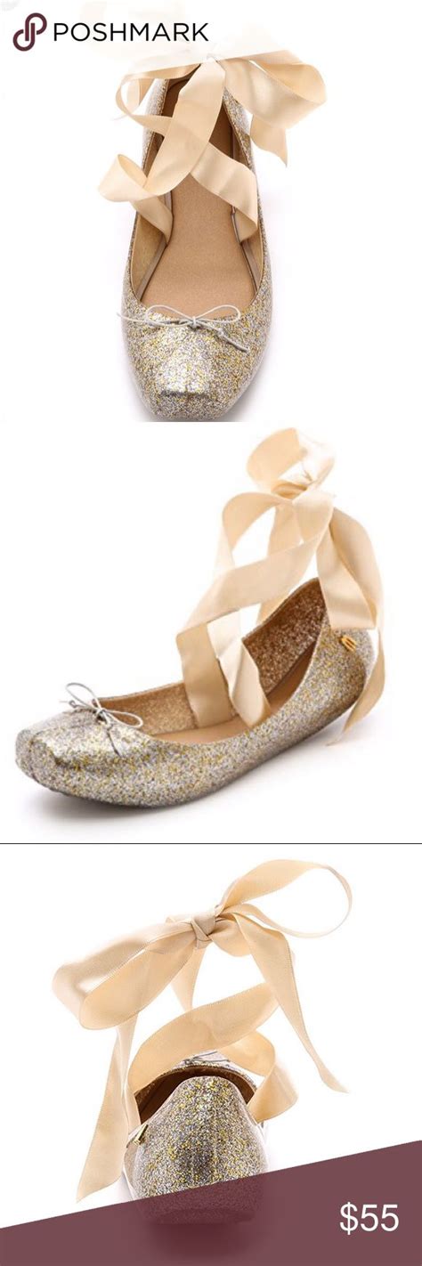 Melissa Shoes Lace Up Ballet Flat Gold Glitter Lace Up Ballet Flats