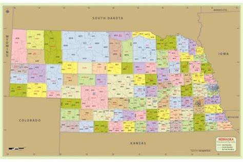 Buy Nebraska Zip Code Map With Counties Online