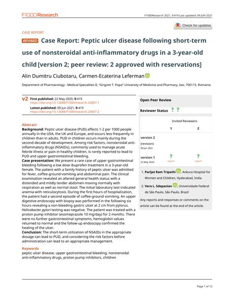 Pdf Case Report Peptic Ulcer Disease Following Short Term Use Of