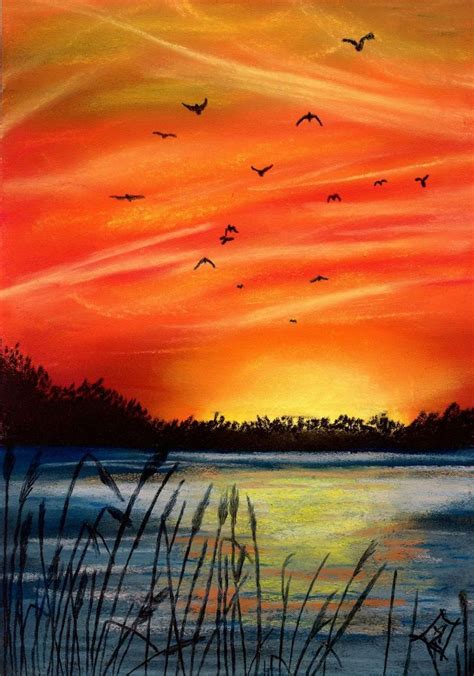 Sunset Over A Lake In 2023 Lake Sunset Painting Sunset Painting