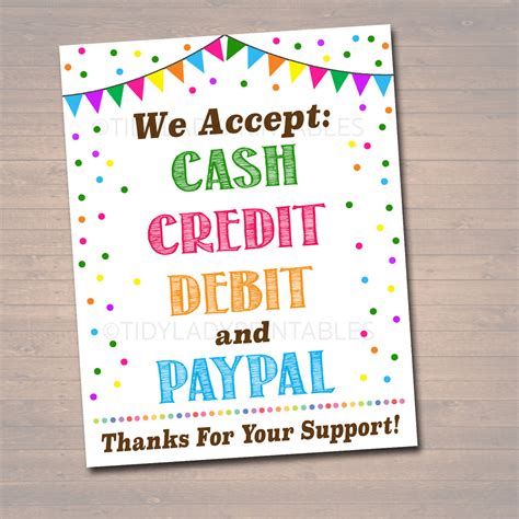 Printable Cookie Booth Sign Set Accept Payments Fundraising Booth St