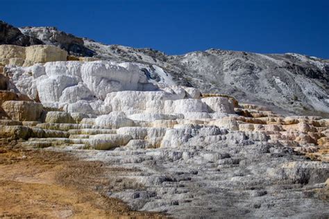 Travertine Terraces At Mammoth Hot Springs In Yellowstone Stock Photo