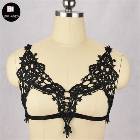 Laace Black Sexy Body Harness Lace Cage Bra Gothic Bondage Lingerie
