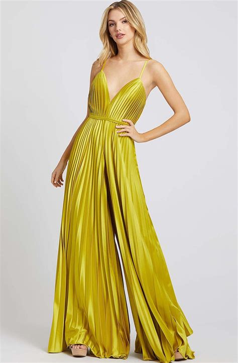 Chartreuse Pleated Wide Leg Jumpsuit By Mac Duggal Rental The Fitzroy