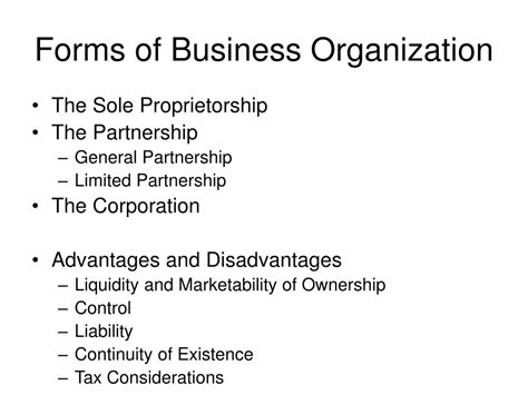Different Forms Of Business Organizations And Their Advantages And