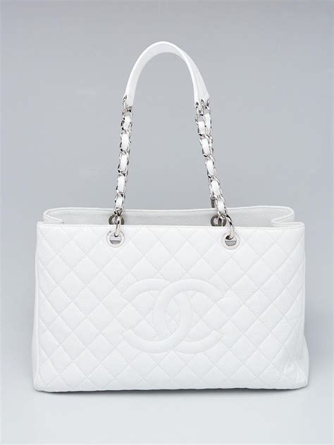 Chanel White Quilted Caviar Leather Xl Grand Shopping Tote Bag