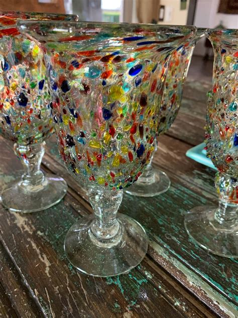 Four Mexican Pebbled Confetti Glass Tumblers Confetti Glass Etsy